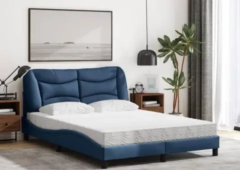 Pat cu saltea, albastru, 120x200 cm, textil - 3/5