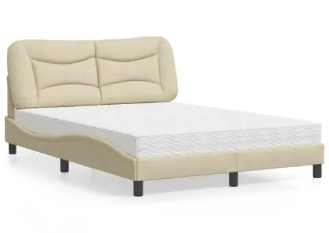 Pat cu saltea, crem, 140x200 cm, material textil - 1/5