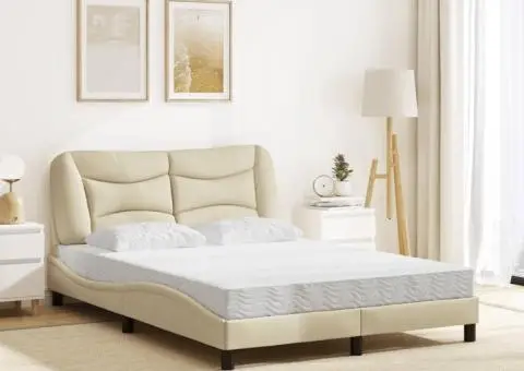 Pat cu saltea, crem, 140x200 cm, material textil - 3/5