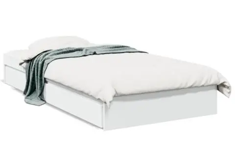 Cadru de pat cu sertare, alb, 75x190 cm, lemn prelucrat - 2/5