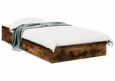 Cadru pat cu sertare stejar fumuriu 100x200 cm lemn prelucrat - 2/5