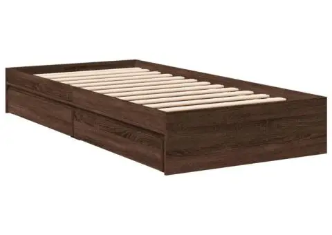 Cadru de pat cu sertare, stejar maro, 100x200 cm lemn prelucrat - 3/5