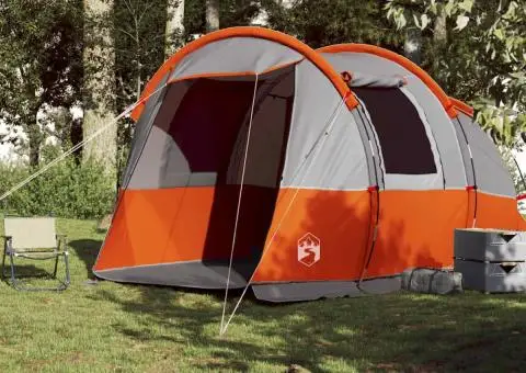 Cort de camping tunel 4 persoane, gri/portocaliu, impermeabil - 3/5