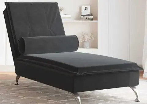Șezlong de masaj cu suport sprijin, negru, catifea - 1/5