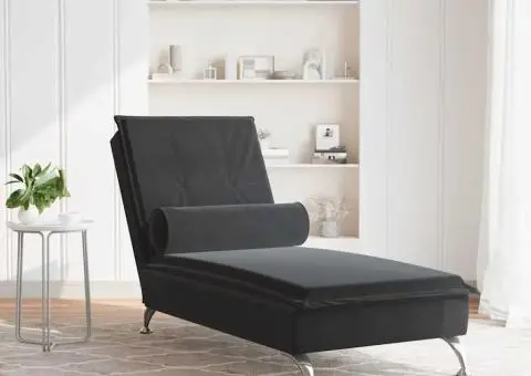 Șezlong de masaj cu suport sprijin, negru, catifea - 3/5