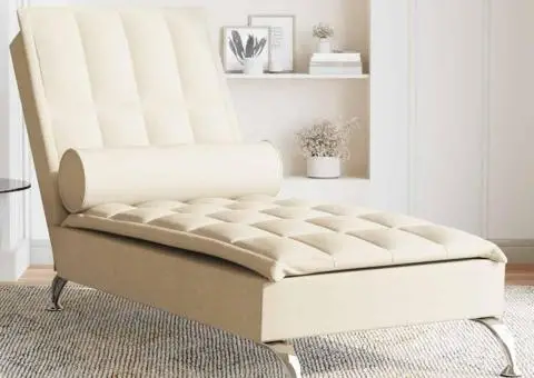 Șezlong de masaj cu sprijin, crem, material textil - 1/5