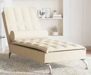 vidaXL Șezlong de masaj cu sprijin, crem, material textil