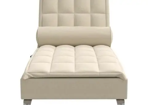 Șezlong de masaj cu sprijin, crem, material textil - 4/5