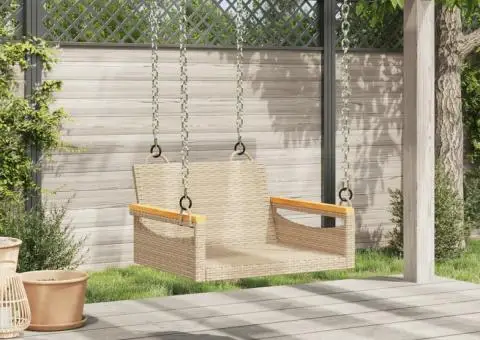 Bancă de balansoar, bej, 63x62x40 cm, poliratan - 3/5