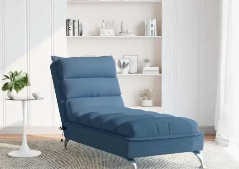 Șezlong de masaj cu perne, albastru, material textil - 3/5