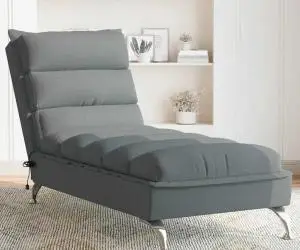 vidaXL Șezlong de masaj cu perne, gri închis, material textil