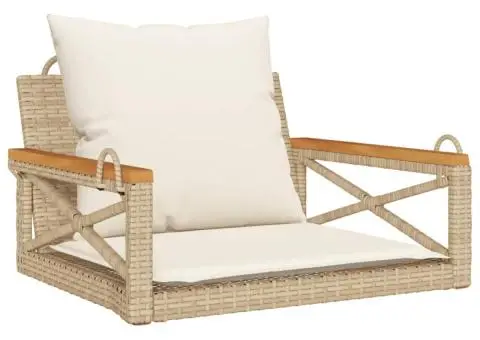 Bancă de balansoar cu perne, bej, 63x62x40 cm, poliratan - 2/5