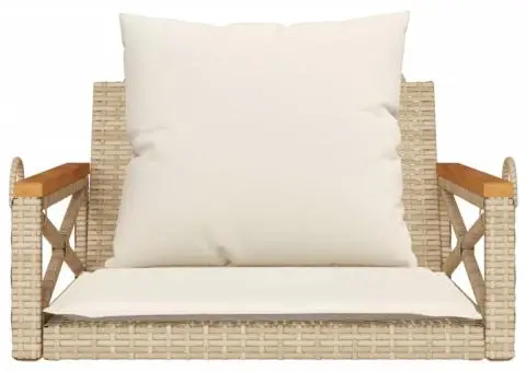 Bancă de balansoar cu perne, bej, 63x62x40 cm, poliratan - 4/5