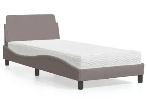 Pat cu saltea, gri taupe, 80x200 cm, textil - 1/5