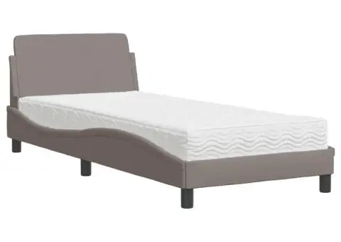 Pat cu saltea, gri taupe, 80x200 cm, textil - 2/5