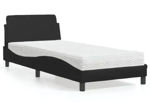 Pat continental cu saltea, negru, 80x200 cm, piele ecologică - 1/5
