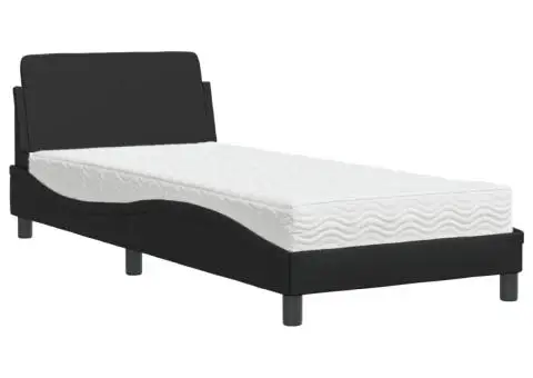 Pat continental cu saltea, negru, 80x200 cm, piele ecologică - 2/5