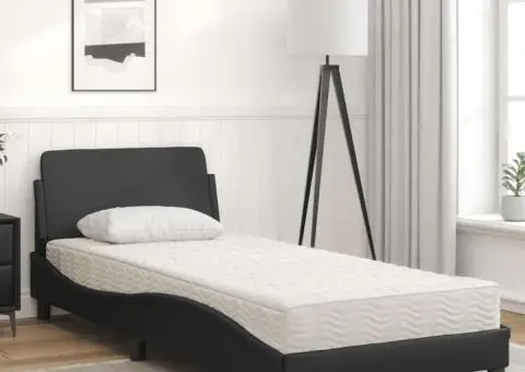 Pat continental cu saltea, negru, 80x200 cm, piele ecologică - 3/5