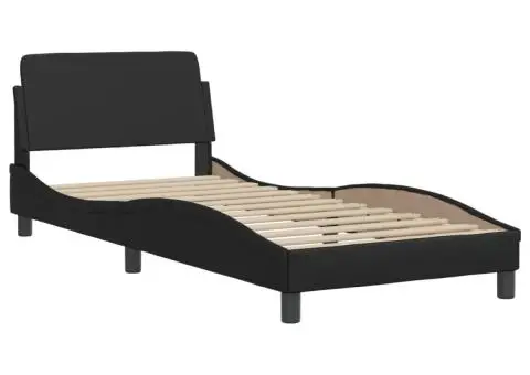 Pat continental cu saltea, negru, 80x200 cm, piele ecologică - 4/5