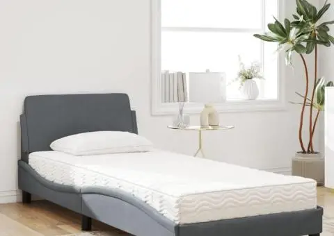 Pat cu saltea, gri închis, 90x190 cm, catifea - 3/5