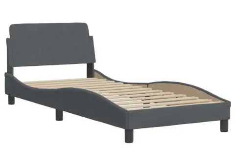 Pat cu saltea, gri închis, 90x190 cm, catifea - 4/5