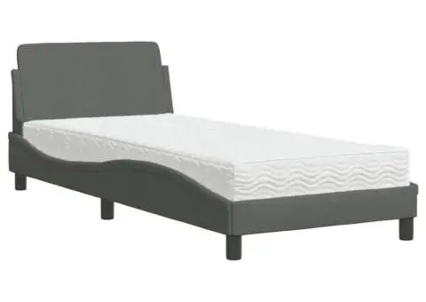 Pat cu saltea, gri închis, 90x200 cm, textil - 2/5