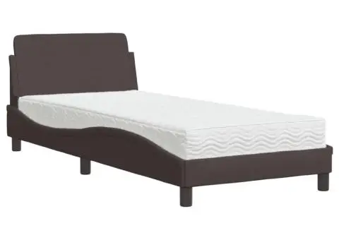 Pat cu saltea, maro închis, 90x200 cm, textil - 2/5