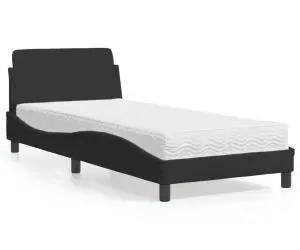 vidaXL Pat cu saltea, negru, 90x200 cm, catifea