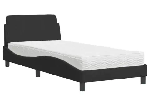 Pat cu saltea, negru, 90x200 cm, catifea - 2/5