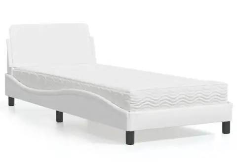 Pat cu saltea, alb, 90x200 cm, piele ecologică - 1/5