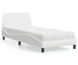 vidaXL Pat cu saltea, alb, 90x200 cm, piele ecologică
