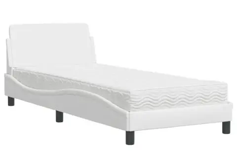 Pat cu saltea, alb, 90x200 cm, piele ecologică - 2/5