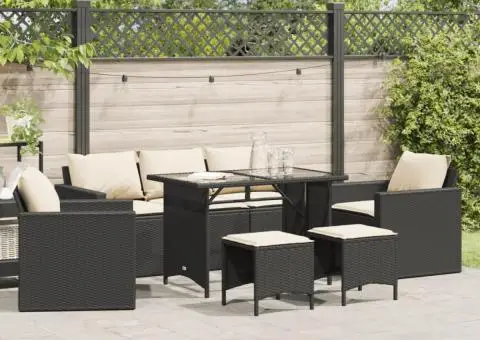 Set mobilier de grădină cu perne, 6 piese, negru, poliratan - 1/5