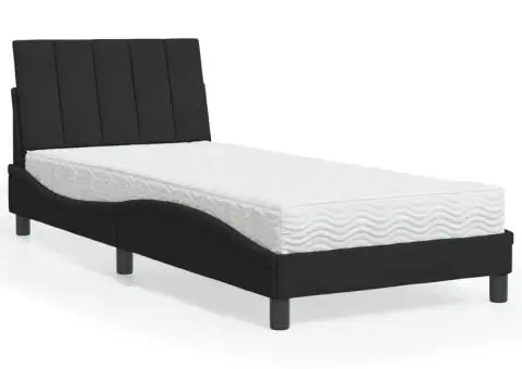 Pat cu saltea, negru, 90x190 cm, catifea - 1/5