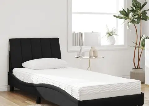 Pat cu saltea, negru, 90x190 cm, catifea - 3/5