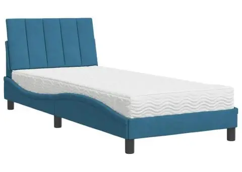 Pat cu saltea, albastru, 90x190 cm, catifea - 2/5