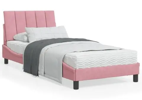 Pat cu saltea, roz, 90x200 cm, catifea - 1/5