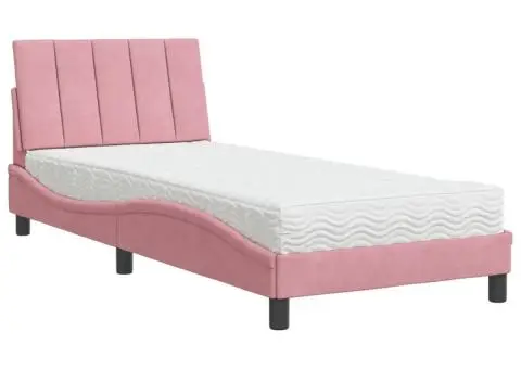 Pat cu saltea, roz, 90x200 cm, catifea - 2/5