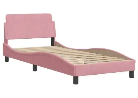 Pat cu saltea, roz, 90x200 cm, catifea - 4/5