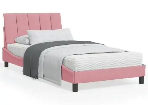 Pat cu saltea, roz, 100x200 cm, catifea - 1/5