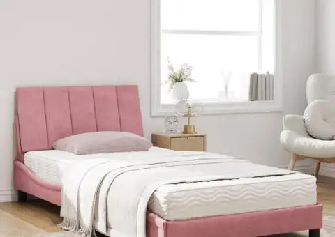 Pat cu saltea, roz, 100x200 cm, catifea - 3/5