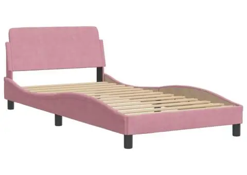 Pat cu saltea, roz, 100x200 cm, catifea - 4/5