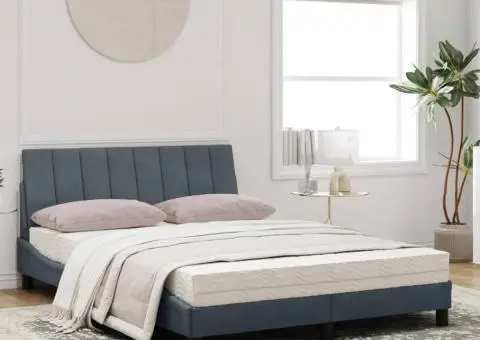 Pat cu saltea, gri închis, 120x200 cm, catifea - 3/5