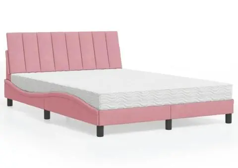 Pat cu saltea, roz, 120x200 cm, catifea - 1/5
