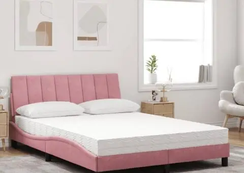 Pat cu saltea, roz, 120x200 cm, catifea - 3/5