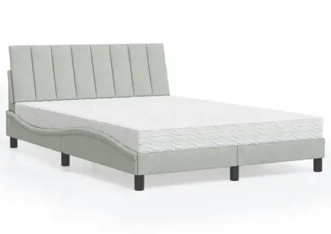 Pat cu saltea, gri deschis, 140x200 cm, catifea - 1/5