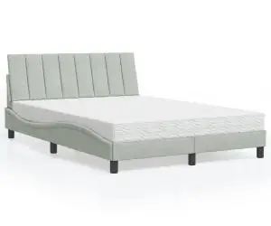 vidaXL Pat cu saltea, gri deschis, 140x200 cm, catifea