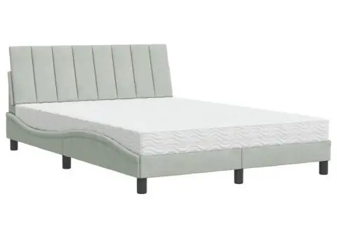 Pat cu saltea, gri deschis, 140x200 cm, catifea - 2/5