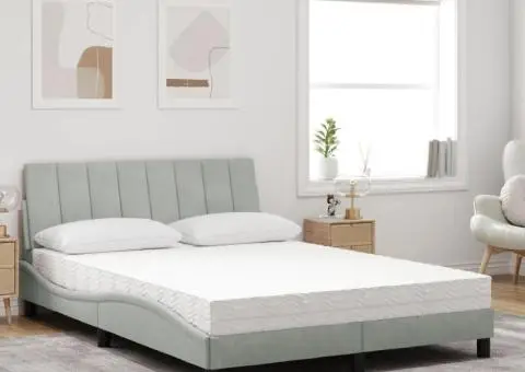 Pat cu saltea, gri deschis, 140x200 cm, catifea - 3/5