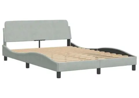 Pat cu saltea, gri deschis, 140x200 cm, catifea - 4/5